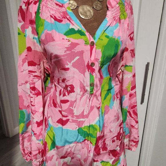 Lilly Pulitzer Rare First Impressions 100% Silk Elsa Top Sz Lg Holy Grail! - Picture 5 of 10